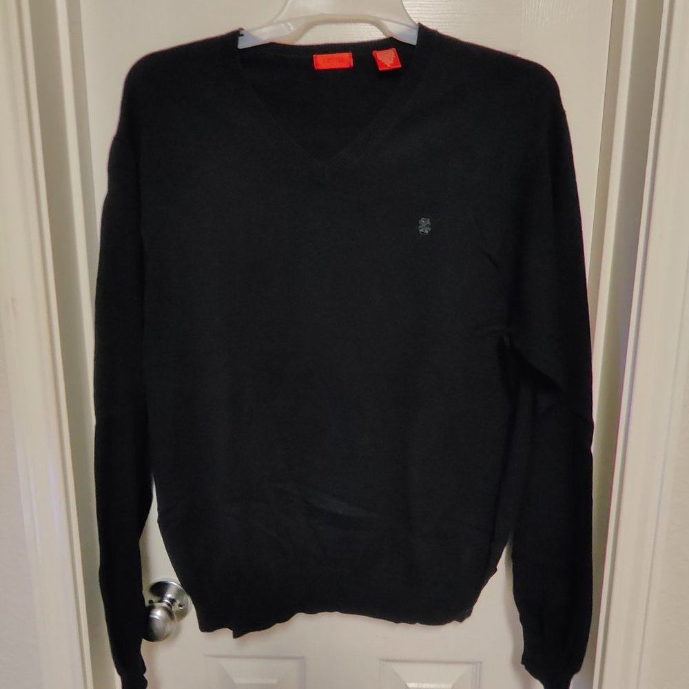 IZOD Men's Black V-Neck Pullover Sweater With Logo Long Sleeves Size XL